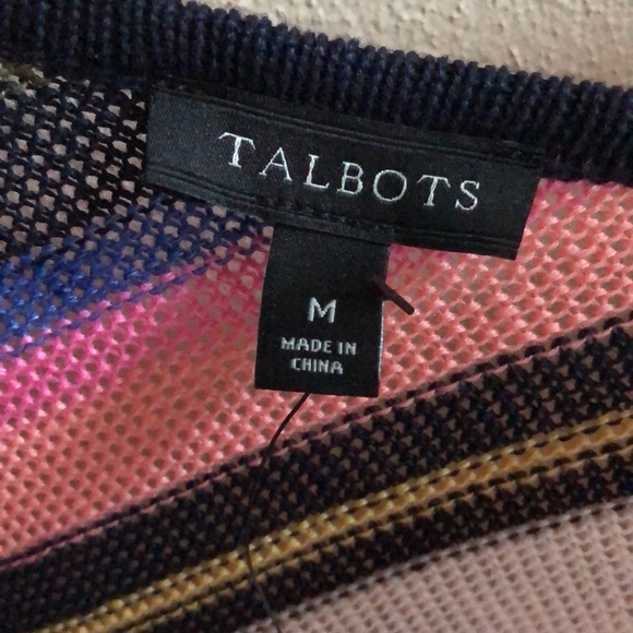 Talbots Linen Short Sleeve Sweater. Navy Multicolor Stripes. Size Medium - Picture 10 of 11